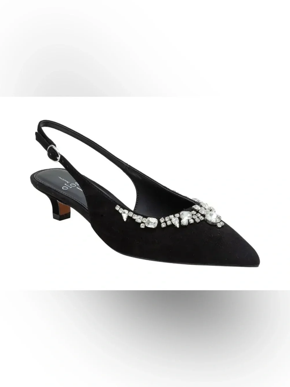 LINEA PAOLO  Crystal Embellished Slingback Pumps  Black Kitten Heel 5 Suede NIB